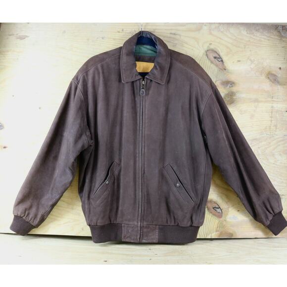 Timberland Jacket Mens Large Brown Cowhide Weathergear Waterproof Vintage Bomber - Picture 1 of 12